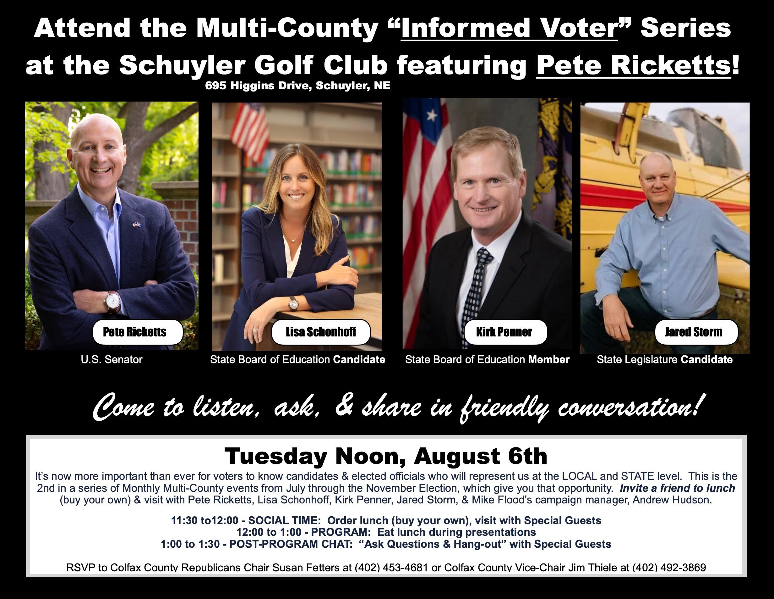 Ricketts Added to Colfax County "Informed Voter" Event On August 6th